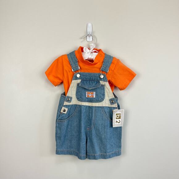 Vintage B2 Beluga Boyswear Orange Blue Shortall Set 3-6 Months NWT - Picture 1 of 9